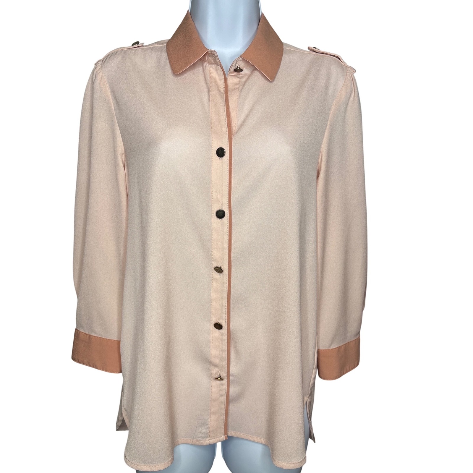 Brooklyn Industries Womens Pink Button Up Blouse Size S Career Classic Old Money